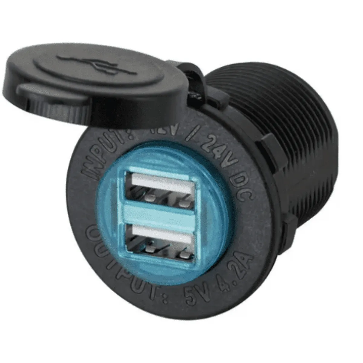 carregador tomada usb led azul capa protetora 12 24v