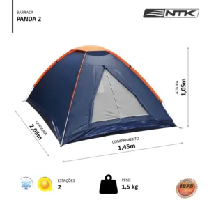 Barraca de camping Panda 2 pessoas e coluna dagua de 600mm NTK 4