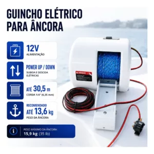 Guincho Eletrico Para Ancoras Com Controle Remoto 12v 150w Ate 136Kg 2