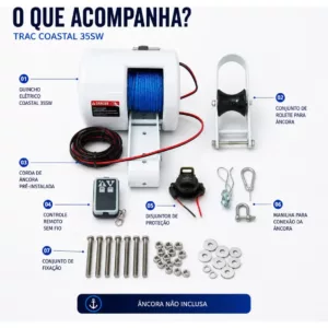 Guincho Eletrico Para Ancoras Com Controle Remoto 12v 150w Ate 136Kg 4